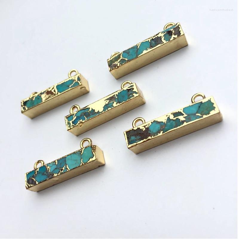 

Pendant Necklaces 5pcs Natural Golden Bezel Cylindrical Turquoises Layer Locket Double Bar For DIY Jewelry Necklace Making