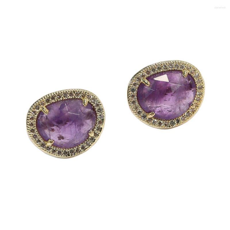 

Stud Earrings GuaiGuai Jewelry Real Stone Purple Amethysts Faceted Bezel Set CZ Paved Ear Ring For Women Girl Simple Gifts
