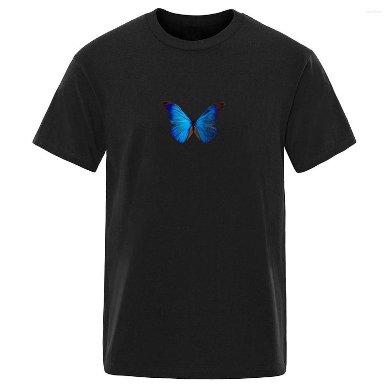 

Men' T Shirts Blue Butterfly Print O-neck Cotton Shirt Summer High Quality Tops Leisure Casual Male Fashion Ropa De Hombre, Dark blue6