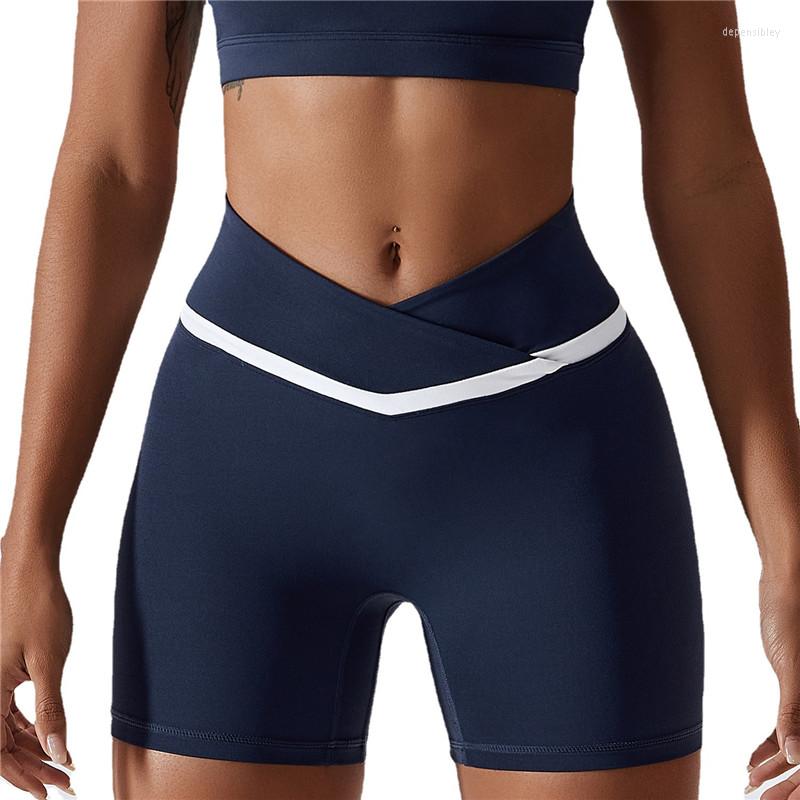 

Active Shorts Yoga Women's Crossed Waist Tight Running Fitness Women, Navy
