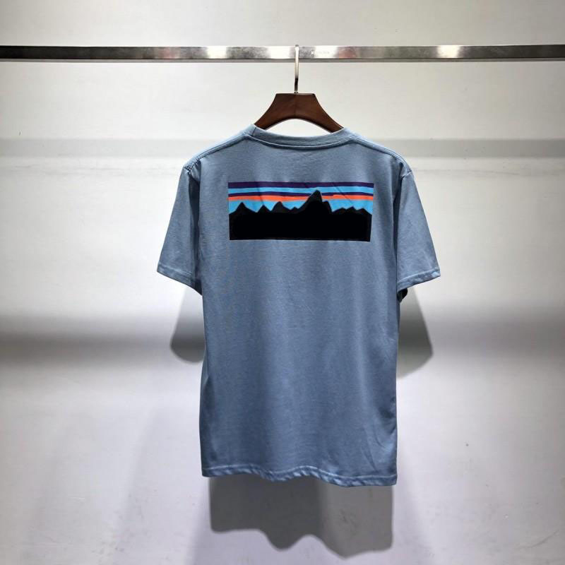 

Men T Shirt Patagonias Letter Print Doodle Mountain High Street Top Tees Mens Women Casual Short Sleeve Tee Shirt Cotton Sunset Hill road Streetwear 556