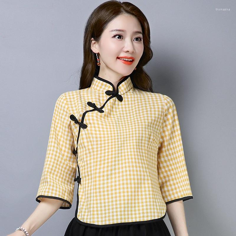 

Ethnic Clothing Chinese Style Women Hanfu 2023 Cheongsam Top Retro Vintage Shirt Tunic Blouse Ladies Tops 11256