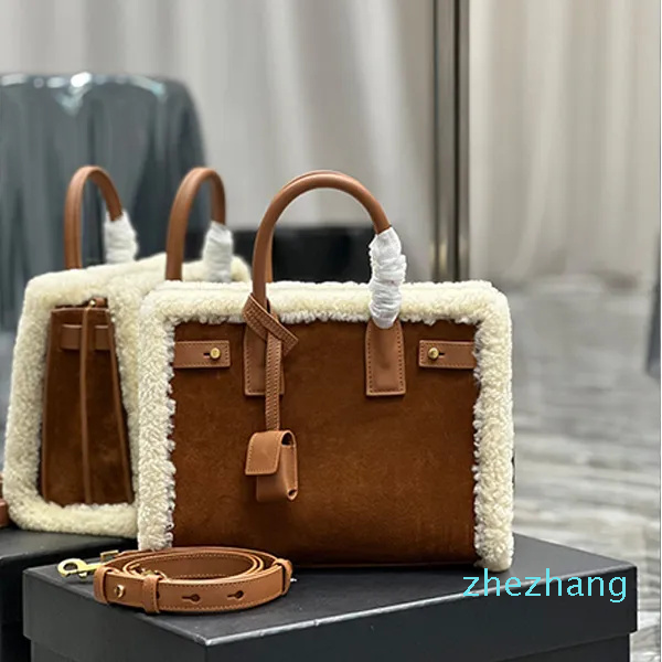 

Designer Handbags Lamb wool Organ bag shopping tote bags Plush Suede handbag satchel large size envelope shoulder bag women's purse fashion totes party clutch, Brown