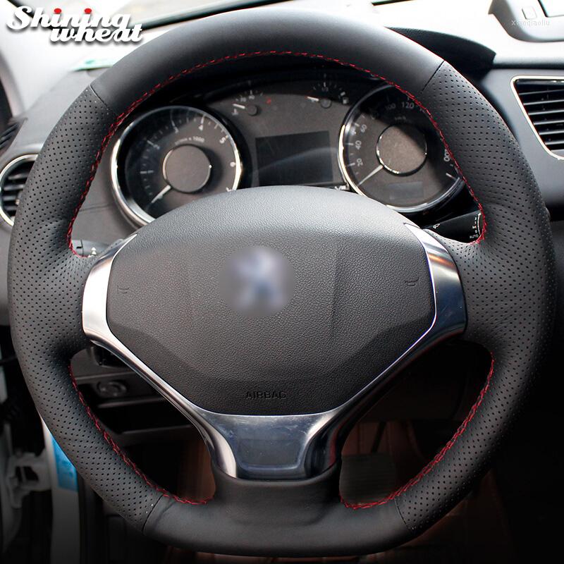 

Steering Wheel Covers BANNIS Black Genuine Leather Car Cover For 3008 2013-2023