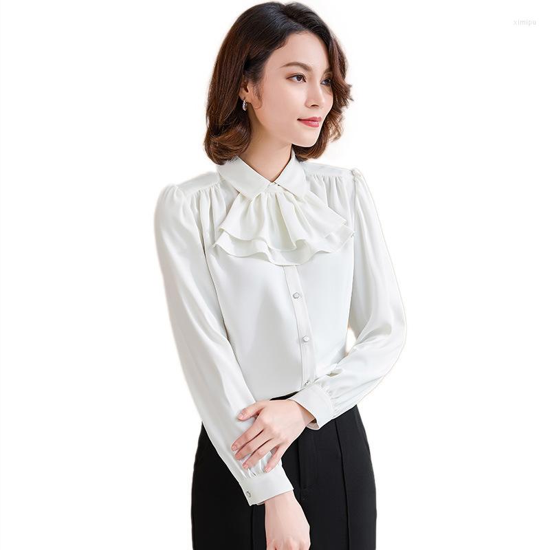 

Women' Blouses High End Formal Bow Shirt Women Fashion Design Long Sleeve Temperament All Match Chiffon Office Ladies Work Tops, Black