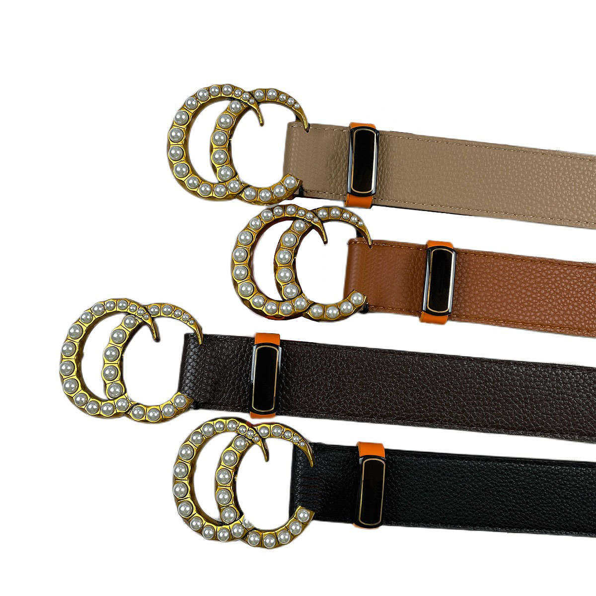 

Fashion brand belt womens mens belts inlaid with diamond pearl letter buckle belt lychee pattern cowskin business casual women waistband width 3.8cm, As pic