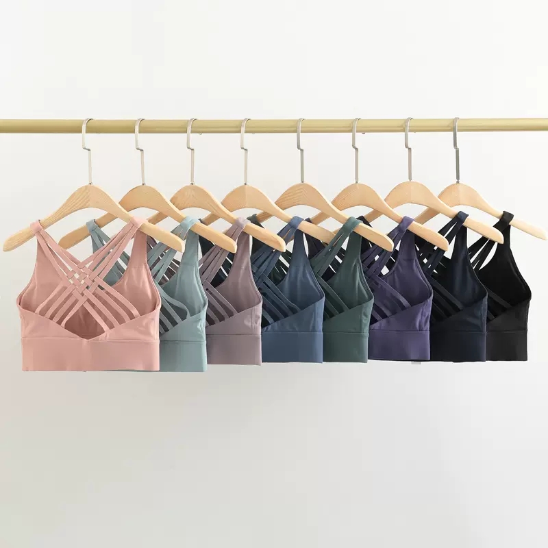 

Yoga clothing beautiful back sports underwear women's outerwear eight-line running vest shockproof gather fitness bra, Ming blue