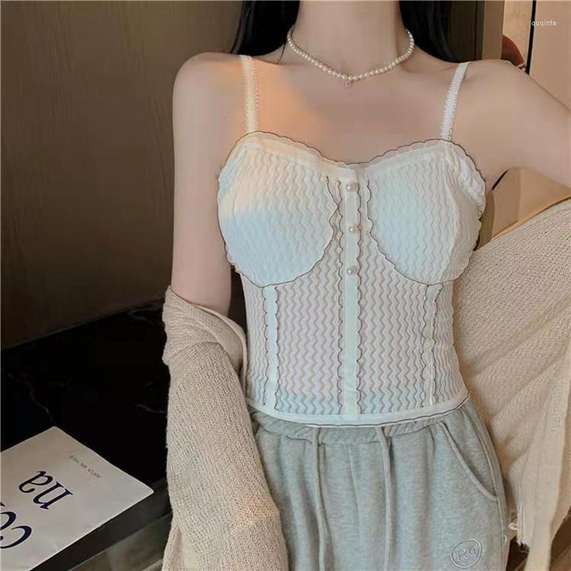 

Women's Tanks French Sexy Crop Tank Tops Lingerie Vest With Padded Streetwear Women Underwear Lace Breathable Bras Shaper Top Elastic, White