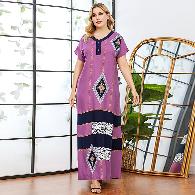 

Ethnic Clothing V-neck Loose Positioning Printing Dress Long Skirt Arabic Women In Europe