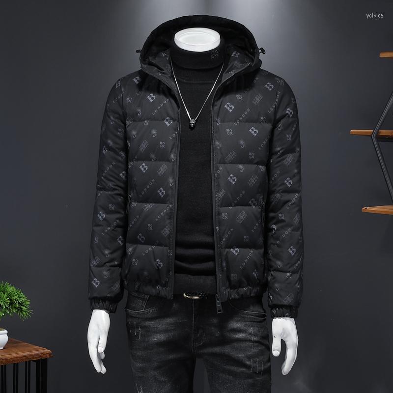 

Men's Down Winter Warm Men Jacket Coat Fashion Brand High Quality Casual Thick Hat White Duck Parka With Hood, Black