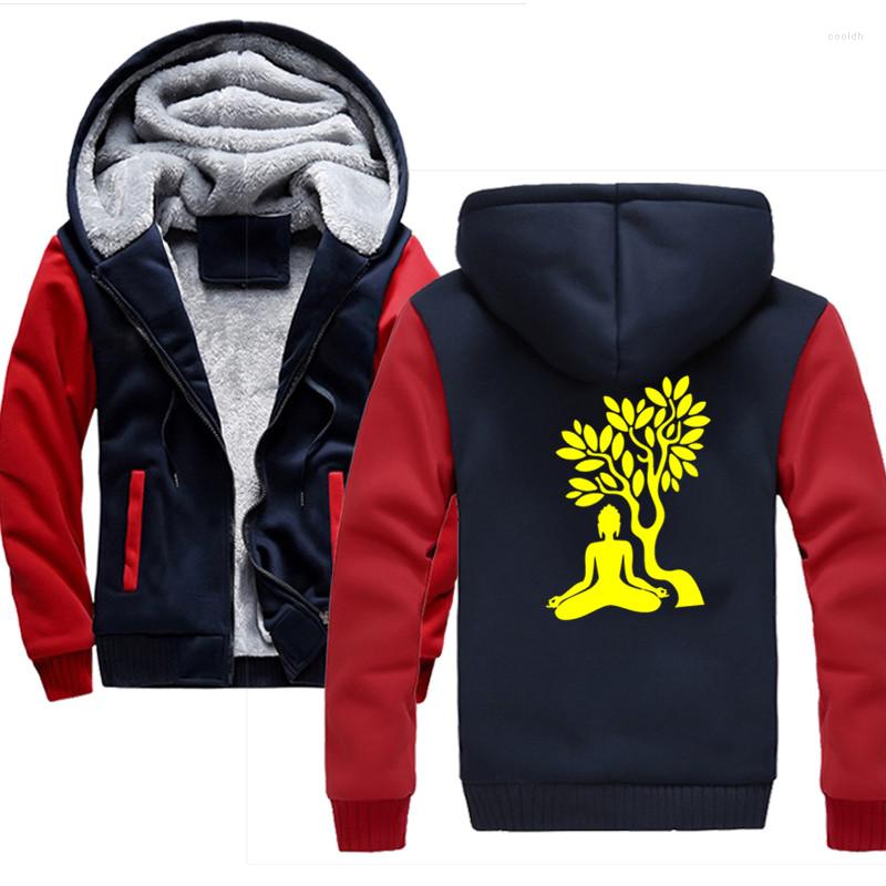 

Men's Hoodies Men Brand Winter Fleece Thicken Sweatshirt Jackets Coat Lying Ground Sit In Meditation Trees Hoody, Dark grey