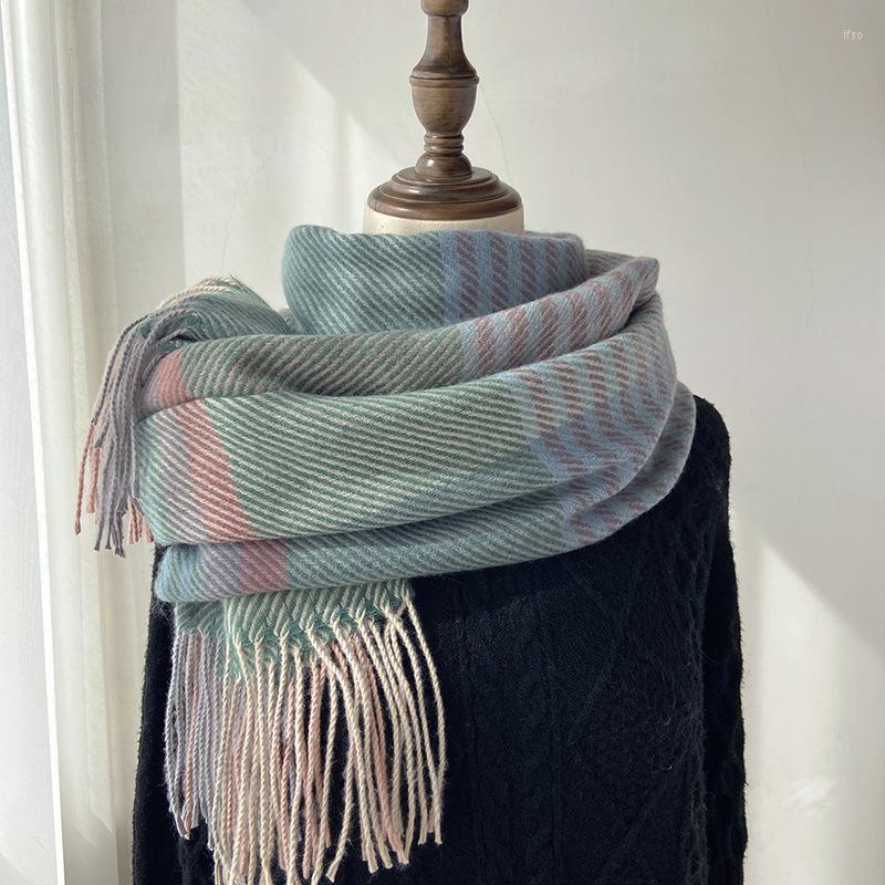 

Scarves Women Cashmere Scarf Solid Thick Warm Fashion Winter Stripe Ladies Long Tassel Pashmina Blanket Hijab
