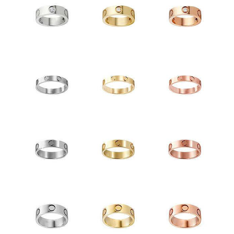 

Fashion Lover Rings Womens Designer Ring Couple Jewelry Band Titanium Steel With diamonds Classic Gold Silver Rose Optional Size 4mm