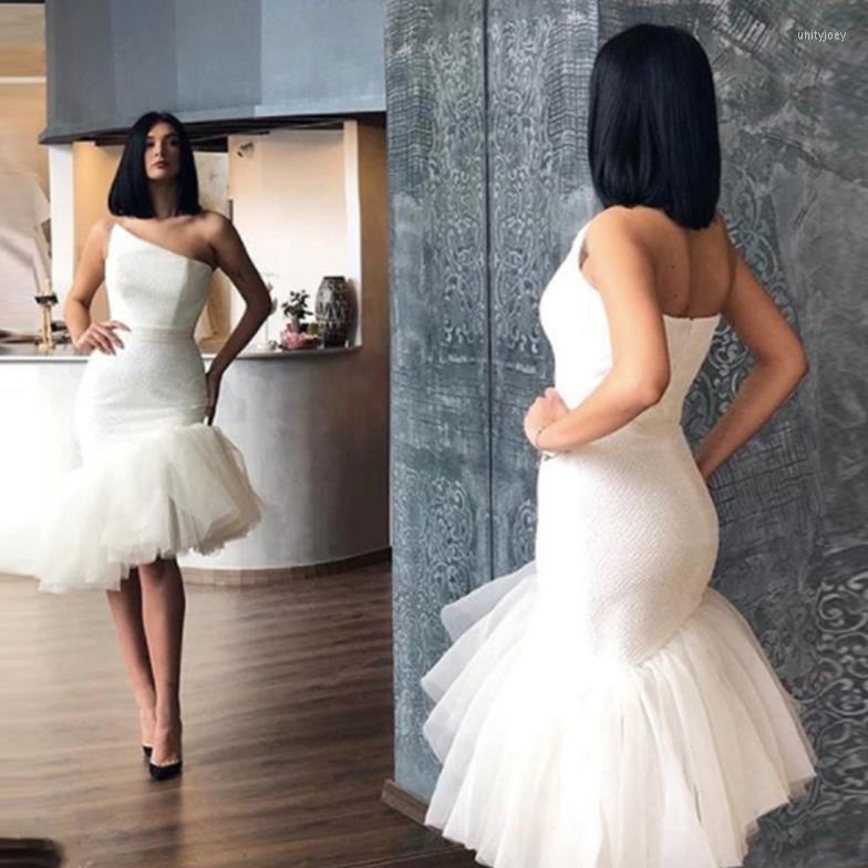 

Party Dresses White Pure One Shoulder Cocktail Tulle Tiered Mermaid Prom Dress With Zipper Back Special Occasion Gowns Custom Made, Blue