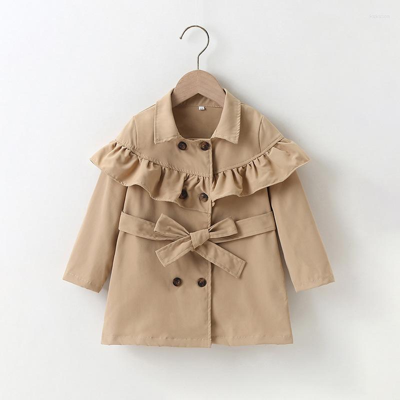 

Jackets Kids Girls Khaki Coats Ruffle Stitching Spring Autumn 2023 Fashion Children Princess Long For 2-7Y