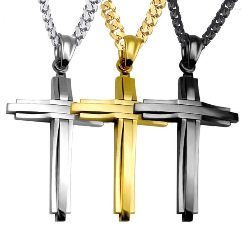 

Pendant Necklaces Cross Stainless Steel Men's Chain Necklace Sidewalk Cuban Link Black Gold Color Silver Jewelry Gift