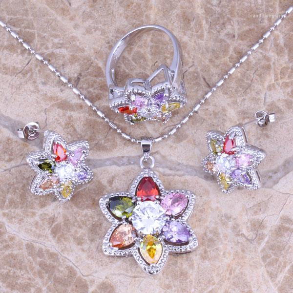 

Necklace Earrings Set Sweet Multigem Multicolor Yellow Cubic Zirconia Silver Plated Pendant Ring S0434, Picture shown