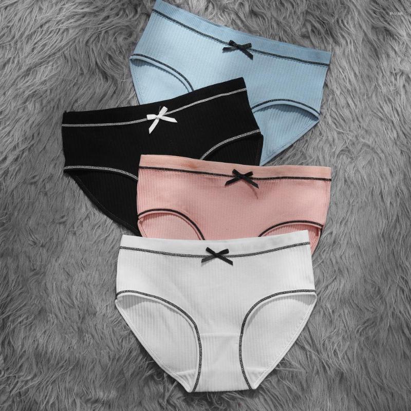 

Women's Panties KISS WIFE Cotton Bow Briefs Women's Sexy Mid Waist Solid Color Lingerie Japanese And Korean Cute Girls Underwear, White