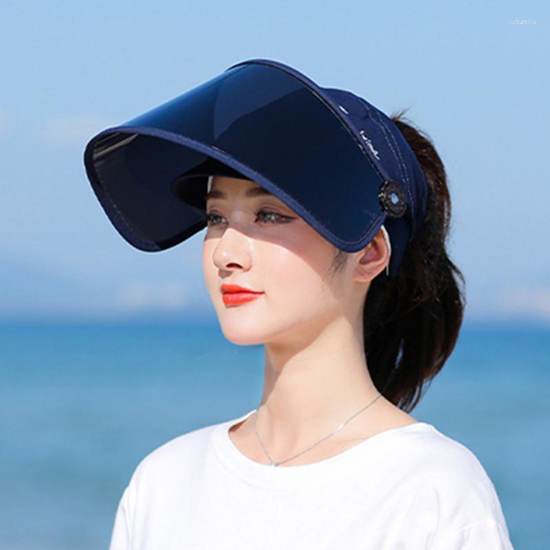 

Wide Brim Hats Novelty Retractable See-through Lens Empty Top Cap Women's Anti-UV Sun 2023 Summer Adjustable Size Women Beach Hat, Color-1