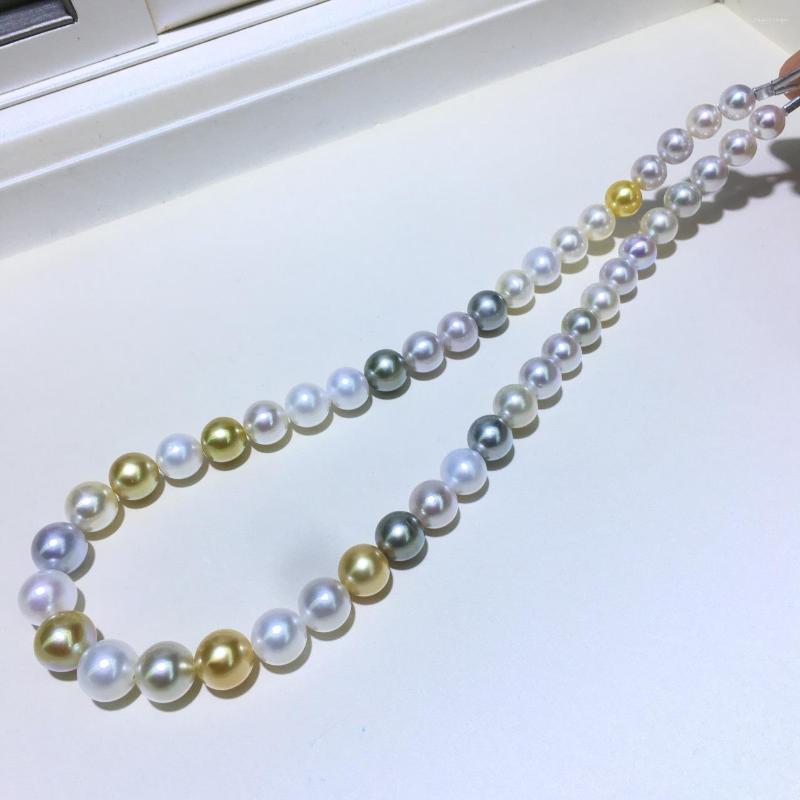 

Chains Huge Charming 18"10-11mm Natural Sea Genuine White Black Golden Round Pearl Necklace Women Jewelry