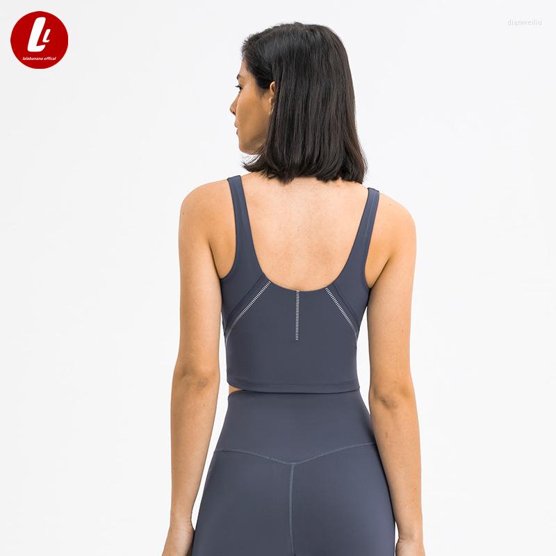 

Yoga Outfit LULUBANANA RIBBED Naked Feel Gym Workout Sports Bras Top Women Padded Vest-Type Push Up Fitness Training Brassiere, Black