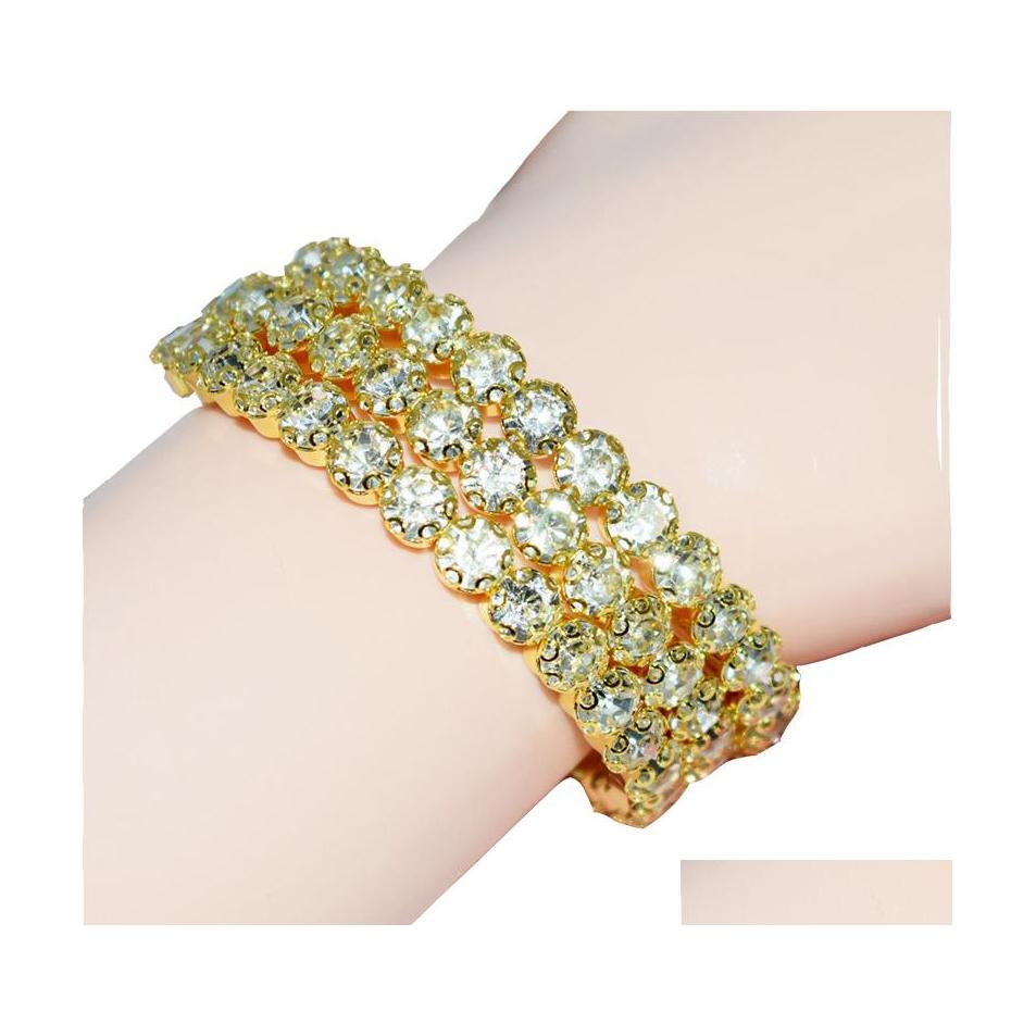 

Tennis Fashion 1/2/3/4/5 Rows Crystal Gold Sier Plated Bangles For Women Rhinestone Stretching Bangle Upper Arm Bracelet Jewelry Dro Otyer