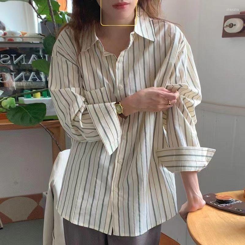 

Women' Blouses HOUZHOU Basic Striped Shirts Women Long Sleeve Korean Style Casual Blouse Vintage Elegant Chic Aesthetic Trends Spring, Xing