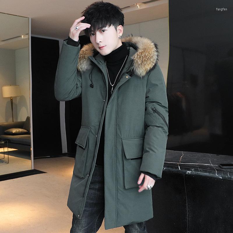 

Men's Down Clothes Male Or Thickening In 2023 The Feather Long Coat Winter Cotton Handsome Cotton-padded Jacket, Army green