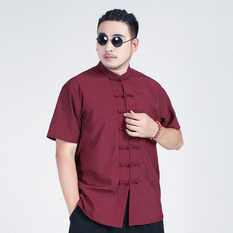 

Ethnic Clothing Plus Size Chinese Style Men Shirt Summer Tang Suit Short Sleeve Casual Loose Tops Solid Color Vintage Shirts 31858