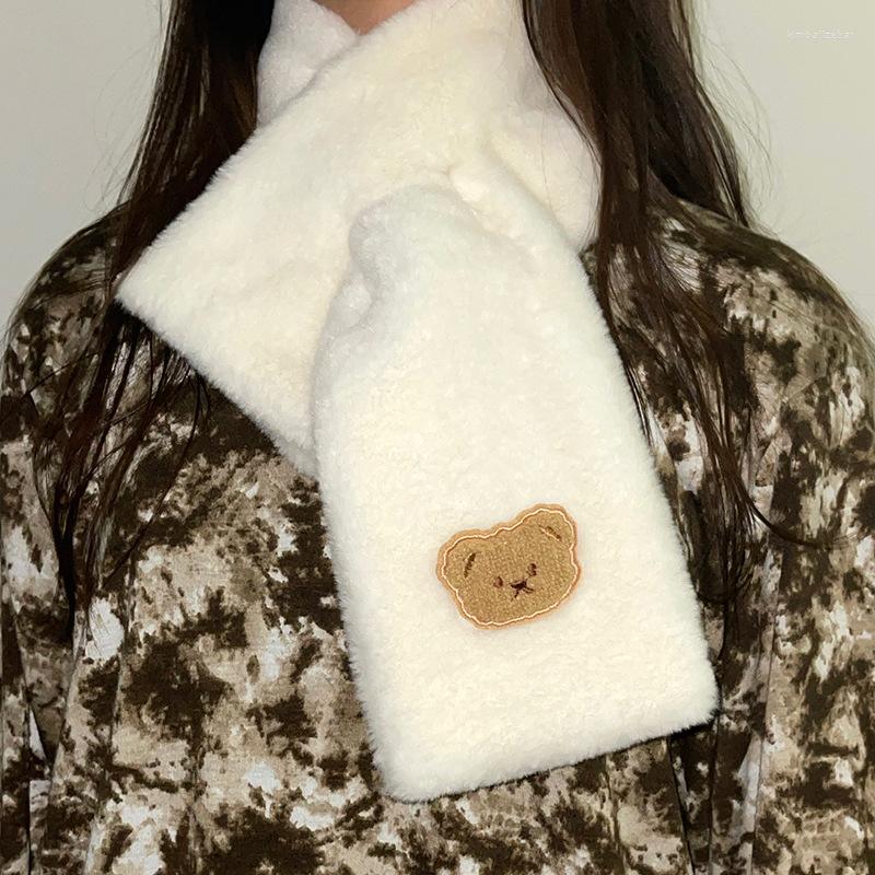 

Scarves Autumn Winter Scarf For Women Faux Fur Plush Muffler Cute Bear Fluffy Students Girls Neckerchief All-match Thicked Warm