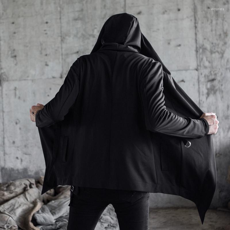 

Men's T Shirts Autumn Men Nightclub DJ Singer Long Sleeve Hooded Shirt Punk Rock Knit Tee Mens Japan Style Harajuku Cloak Streetwear, Asian size