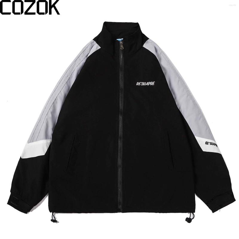 

Men's Jackets Hip Hop Spring Men Patchwork Letter Embroidery Autumn Loose Casual Jacket Couple Thin Windbreaker Zipper Coat, Black