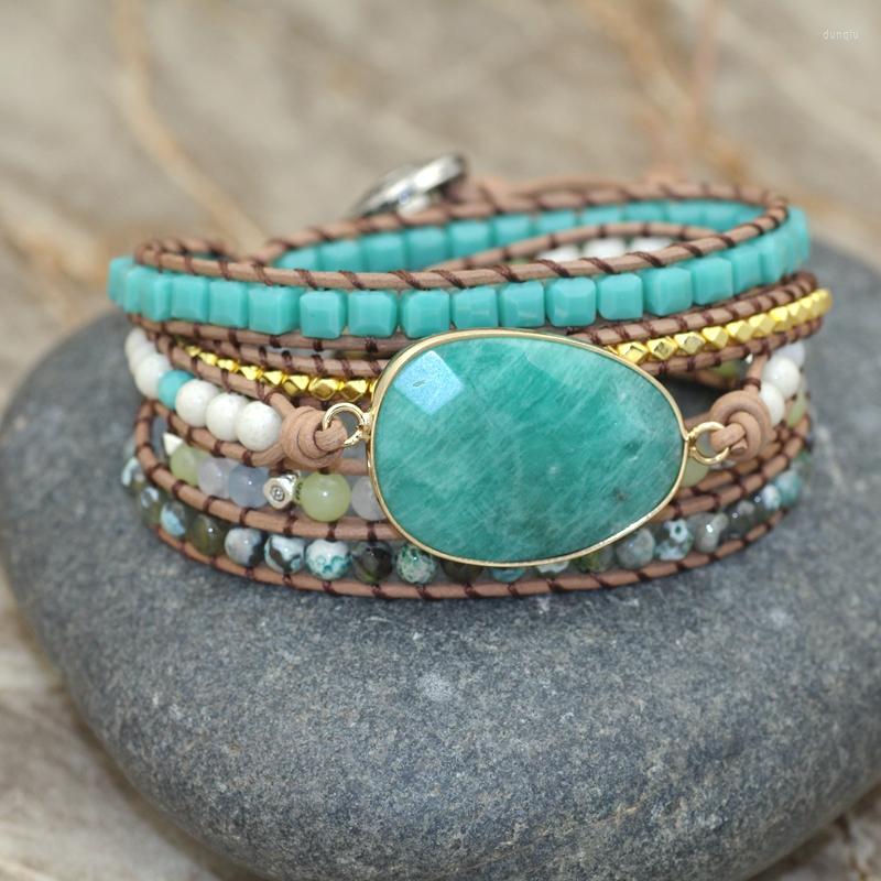 

Charm Bracelets Bohemian Style Bracelet Tianhe Stone Multi-layer Woven Leather