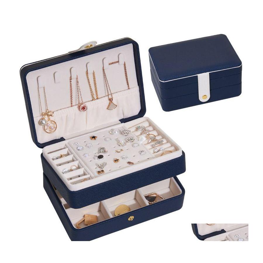 

Jewelry Boxes Large Double Layer Box Pu Leather Necklace Earring Ring Holder Casket Makeup Storage Organizer For Gifts 17X12X8Cm Dro Ot3Cd
