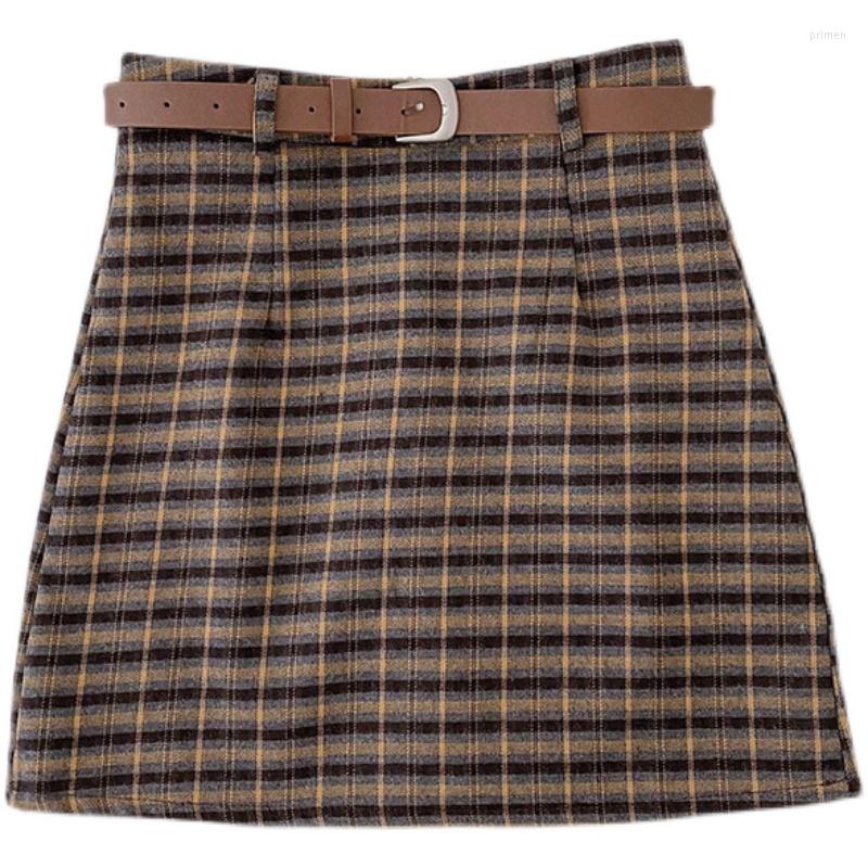 

Skirts Autumn Style Korean Fashion A-line High Waist Retro Plaid Skirt Women