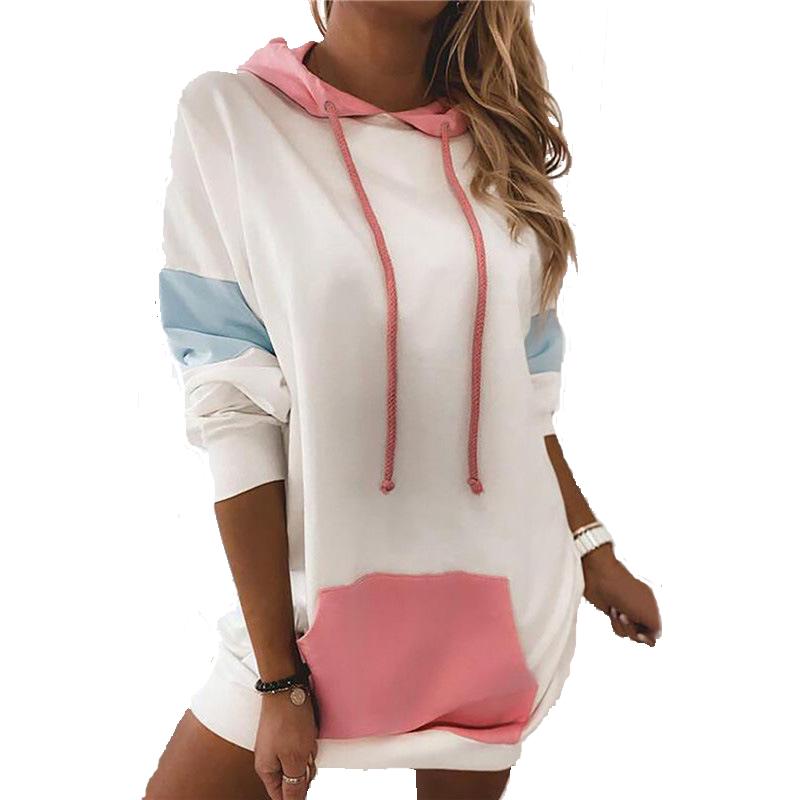 

Women' Hoodies & Sweatshirts Women Long-Sleeved Hooded Sweatshirt Color Block Jumper Tops Lady Winter Fashion Warm Loose Pullover Casual Ja, Black