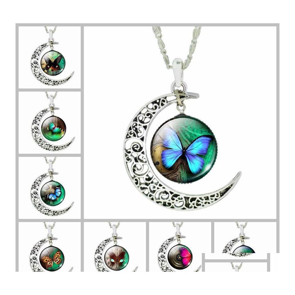 

Pendant Necklaces Pendants Sier Fashion Moon Butterfly For Women Cabochon Glass Necklace Nanashop Drop Delivery Jewelry Dhegn