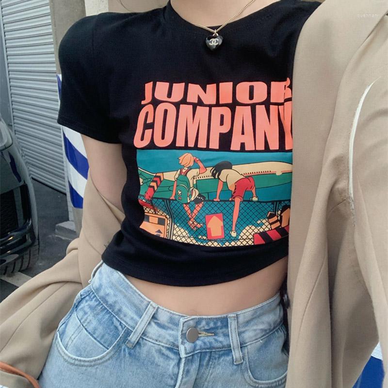 

Women' T Shirts Women' T-shirt Goth Short Sleeve Crop Top Vintage Aesthetic Graphic Print T-Shirts Sexy Slim Tops Y2K Streetwear, Black