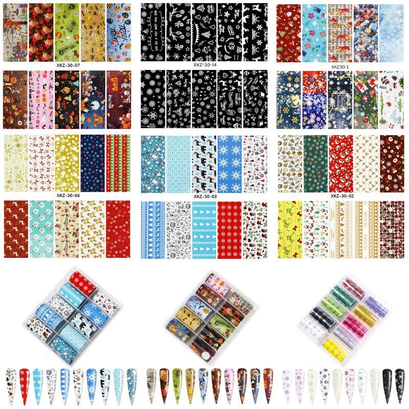 

Nail Stickers 10rolls/box Christmas Foils Transfer Paper Pumpkin Art Stripe Halloween Manicure Set Decal Nails Decoration, 42
