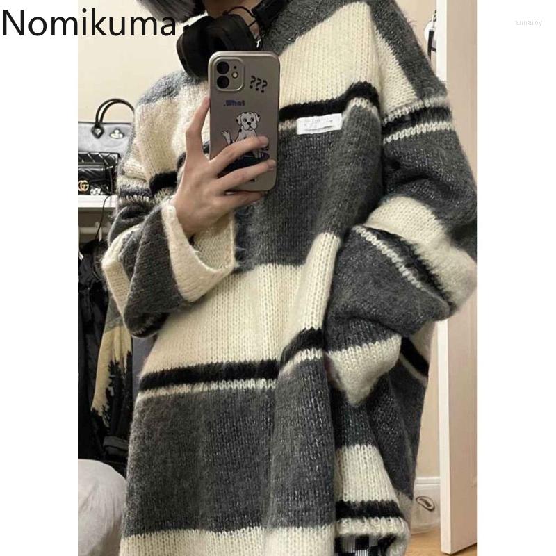 

Women' Sweaters Nomikuma Pull Femme Autumn Winter Contrast Color Striped Loose Sweater Women Vintage Elegant Harajuku Fashion Casual, Photo color