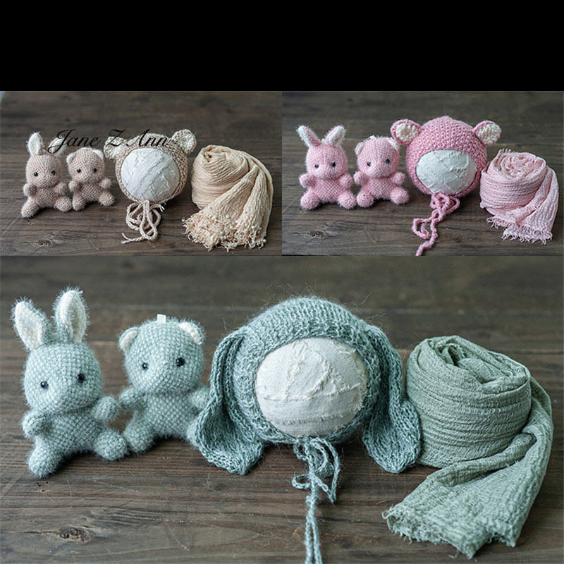 

Keepsakes born full moon bear long-eared bunny shape cute doll with hat wrapped cloth props combination 230204