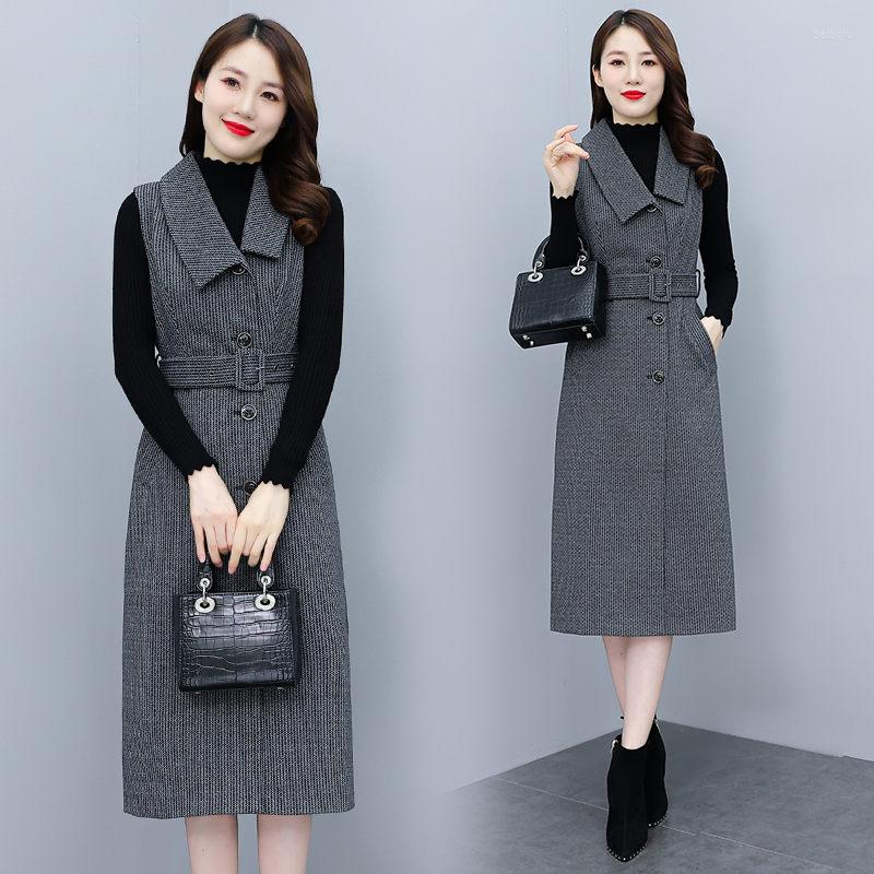

Work Dresses Fashion Sweater And Dress Set Women's Autumn Long Sleeve Knitting Base Shirt Sleeveless Woolen Two-Piece Suit Outfits T984, As show