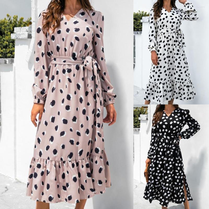 

Casual Dresses One-Piece Dress Fashion Women' Summer Elegant Long Sleeve Polka Dot Printing Ladies Vestido De Mujer, Black