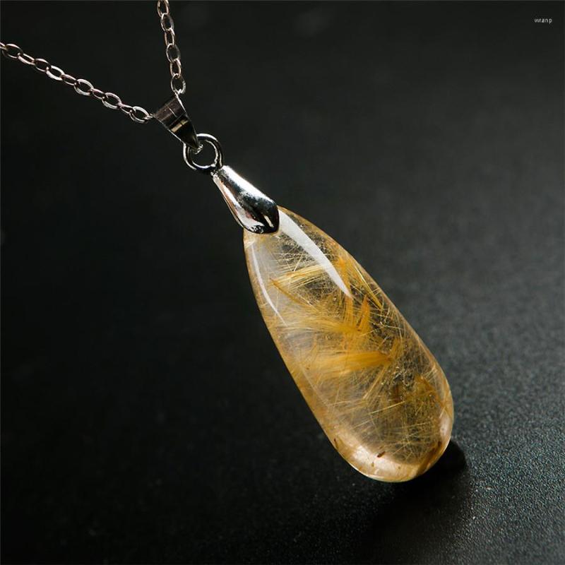 

Pendant Necklaces Genuine Natural Titanium Rutilated Quartz Crystal Waterdrop Bead Charm Women Suspension 31 13 9mm