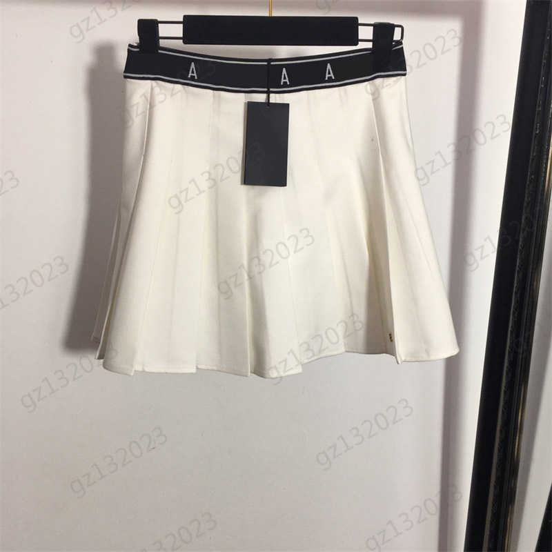 

Brand Skirts Patchwork Letter Webbing Elastic Waist Casual Pleated Short Skirt Metal Brand Logo Decorative Corset Waist Slim Skirts Women Clothes