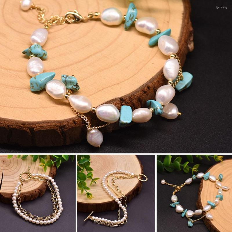 

Link Bracelets Original Baroque Pearl Imitation Turquoise Bracelet Retro Handmade Women Jewelry Vintage Charm Bangle Wedding Party Custom