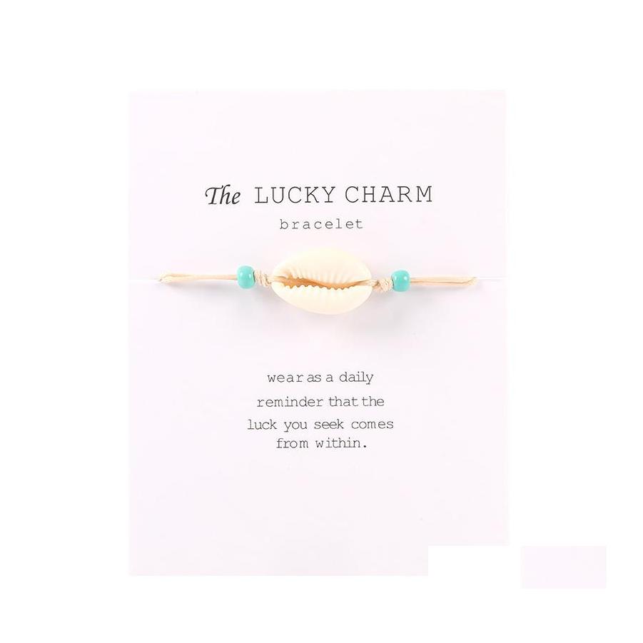 

Charm Bracelets Natural Shell Bracelet With Lucky Card Beach Seashell Colorf String Rope Chains Adjustable Bangle For Women Men Fash Otolw