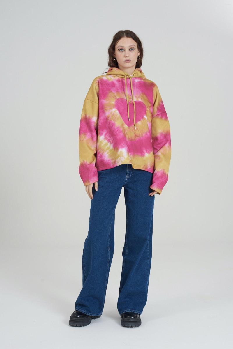 

Women' Hoodies 2023 Style Women Casual Hooded Sweatshirt Ladies Color Block Love Print Tie-Dye Long Sleeve Pullover With Drawstring, Green