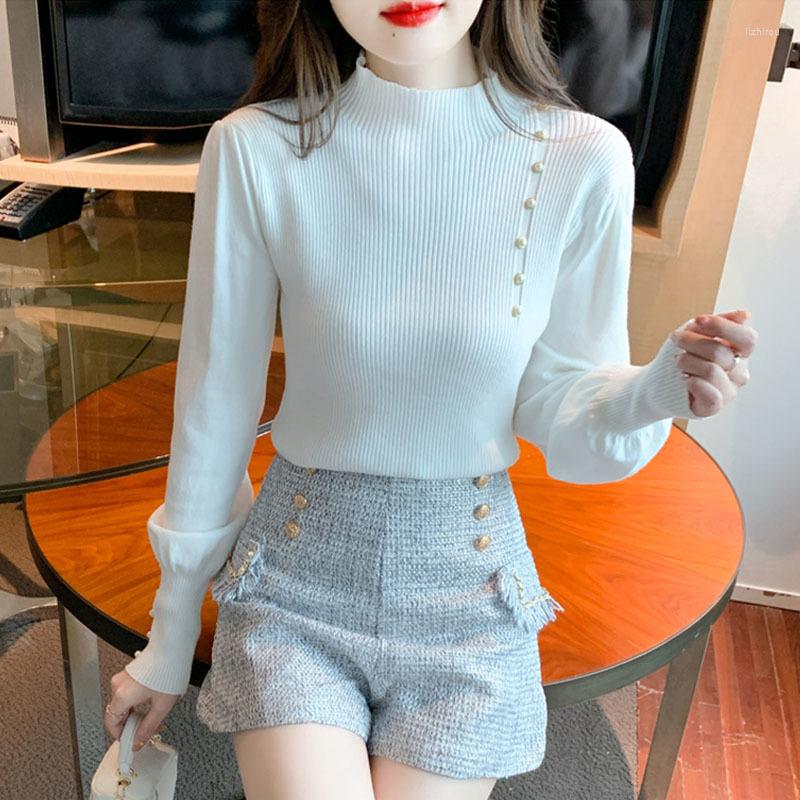 

Women' Sweaters Women' Turtleneck Pullover Button Slim Fit Jumper Long Sleeve Fitting Knitwear Ladies Top Winter Autumn, Black