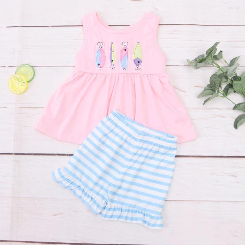 

Clothing Sets Baby Girl Clothes Set 2pcs Cotton Suit Fish Embroidery Bodysuit Pink T-shirt Pinks Outfits Stripe Shorts For 1-8T Toddler Babi, Girl set
